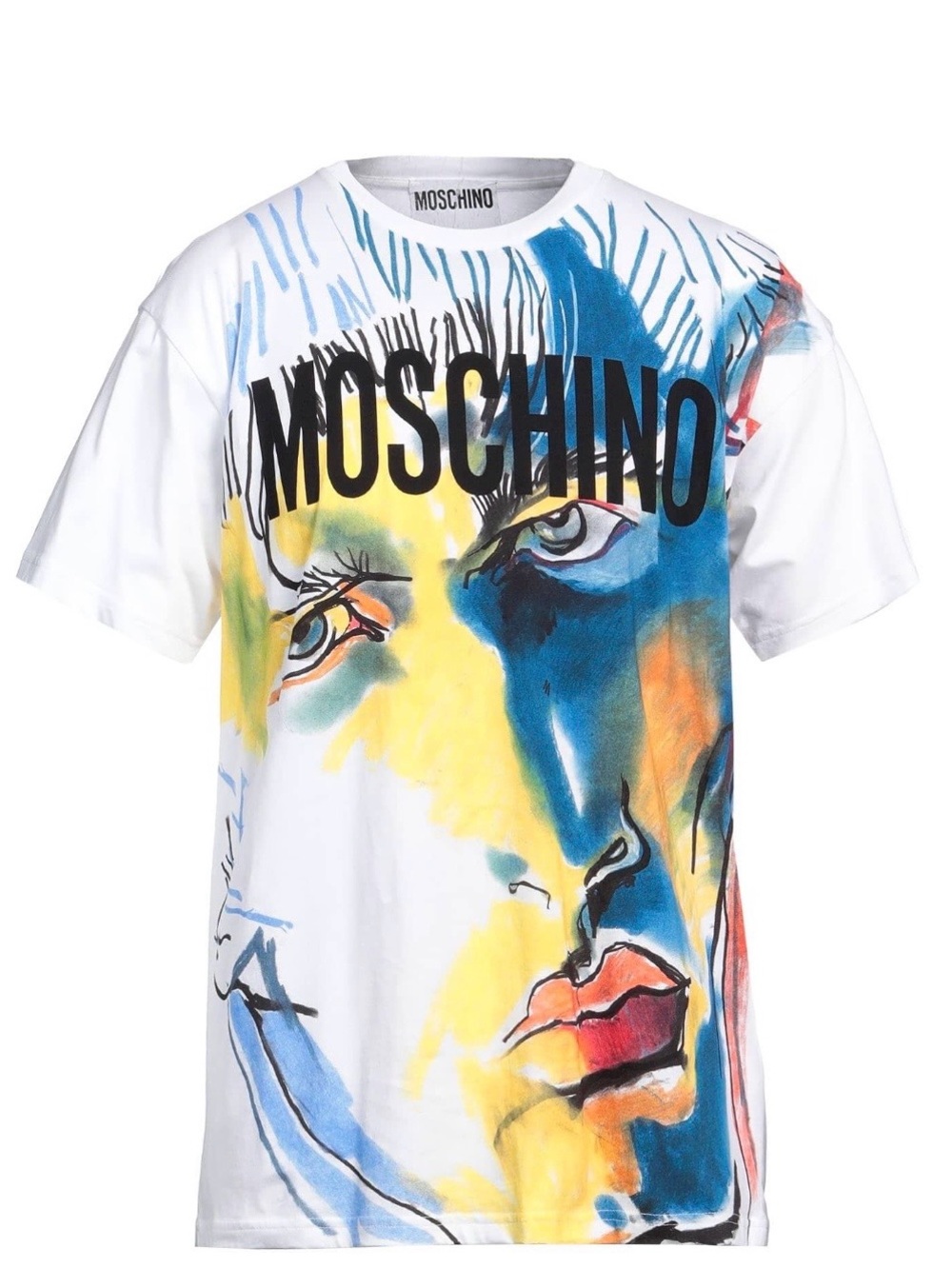 Moschino White Short-Sleeve T-Shirt with Multicolor Face Graphic